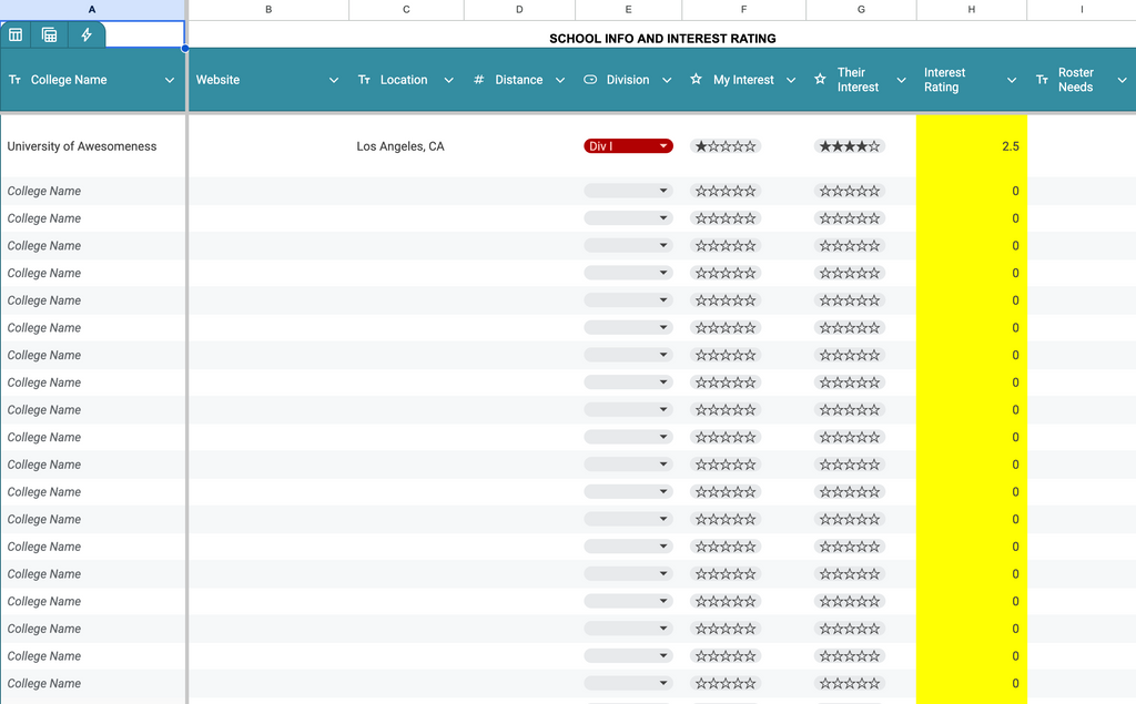 Google Sheets Template for Student Athletes | College Recruiting Tracker All Sports