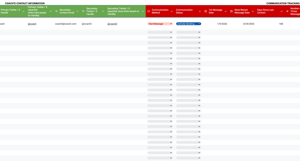 Google Sheets Template for Student Athletes | College Recruiting Tracker All Sports