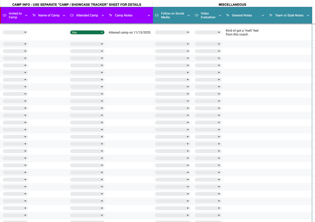 Google Sheets Template for Student Athletes | College Recruiting Tracker All Sports