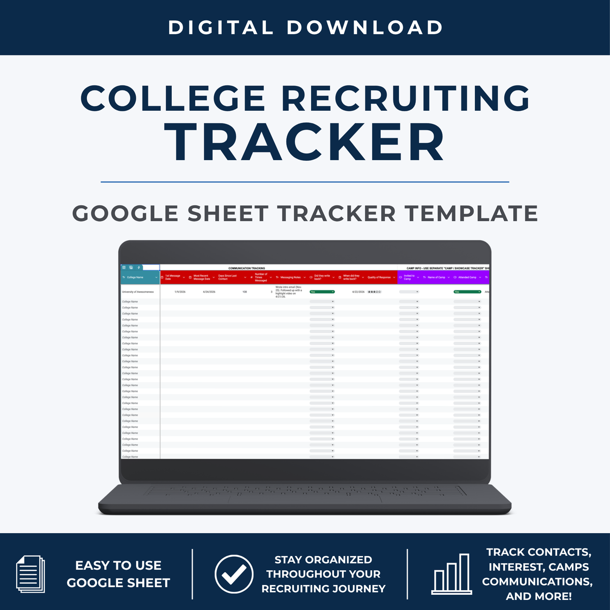 College Recruiting Tracker | Google Sheets Template for Student Athletes