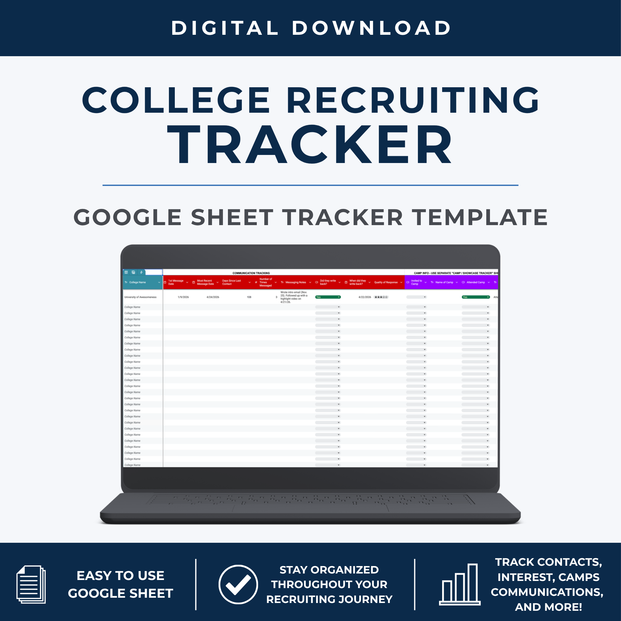 Google Sheets Template for Student Athletes | College Recruiting Tracker All Sports